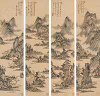 王原祁 1714年作 山水图 四屏